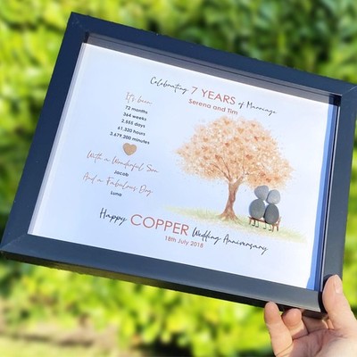 Personalisiertes 7. Hochzeitstag Kieselbild Geschenk 8 x 10'' Kupfer