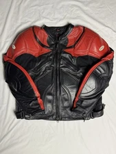 First Racing Leather Motorcycle Jacket XXL Black Red CE Armor Lined Racing Style