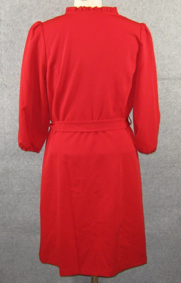 Nanette Lepore Red 3/4 Sleeve Button Front Stretch Belted Dress Size 10 - Image 3 of 4