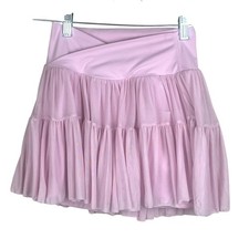 Blogilates Pirouette Skort Pink Tiered Mesh Athletic Skirt with Shorts XS