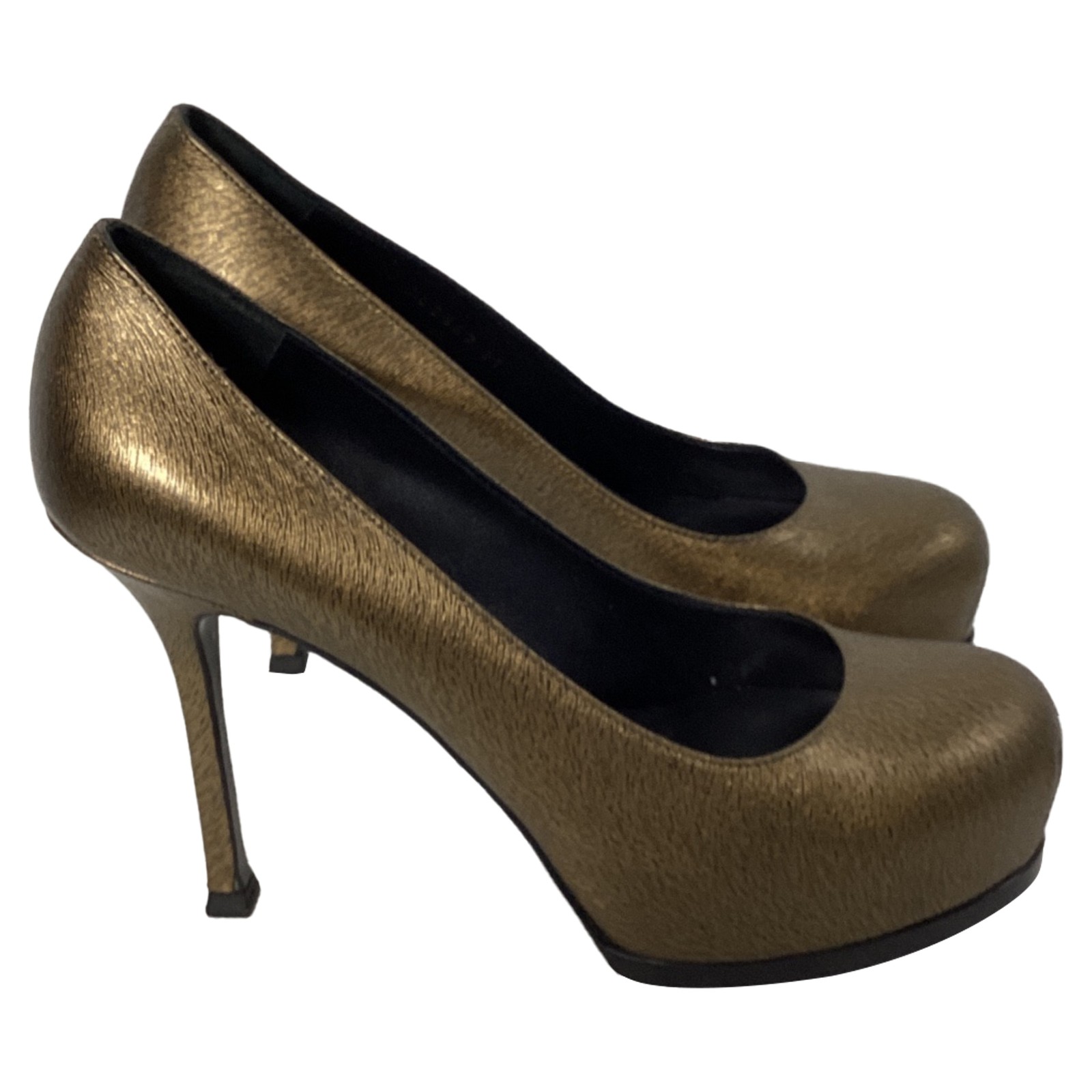 Decolte Yves Saint Laurent Tribtoo platform in pelle donna oro taglia 37