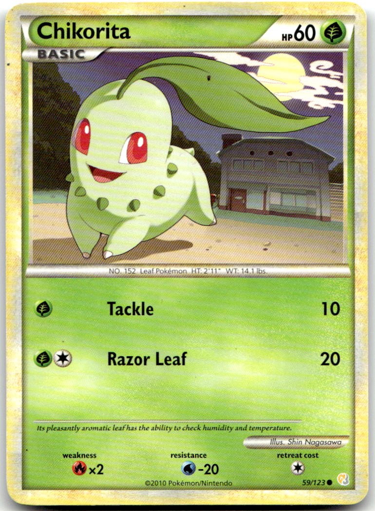 Chikorita 59/123 Common HeartGold & SoulSilver Pokemon Moderately Played