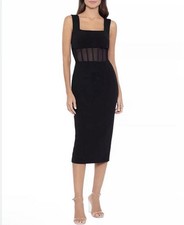 Betsy & Adam Black Square Neck Sheath Midi Dress Size 6 with Corset Waist Detail