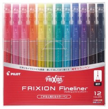 Pilot Frixion Fineliner Erasable Marking Pen Set 12 Colors Assorted Pack