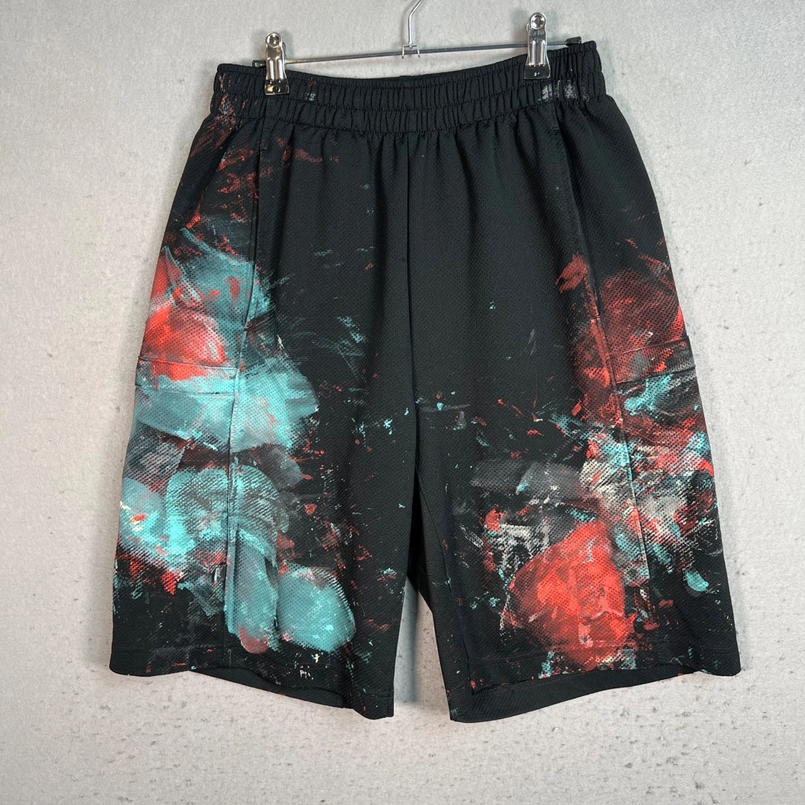 Pantaloncini Jordan Air neri basket in rete taglia small personalizzati astratti dolori schizzi