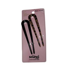 Scunci Tortoise  Black Long French Hair Pins Set 2pc Hair Styling Barrettes