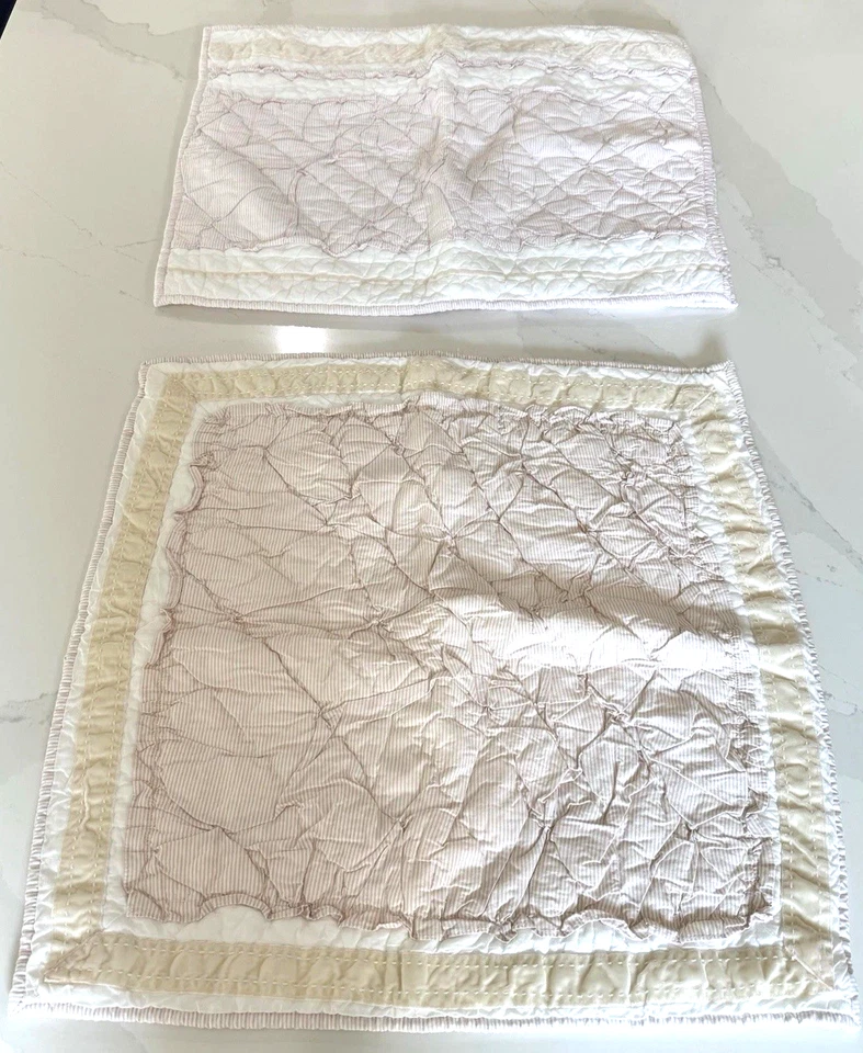 3 fundas acolchadas Pottery Barn Kids 2 estándar 1 euro rosa blanco rayas volantes usadas en excelente estado Foto 2 de 4