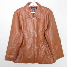 Dialogue Leather Jacket Womens 1X Brown Zip F...