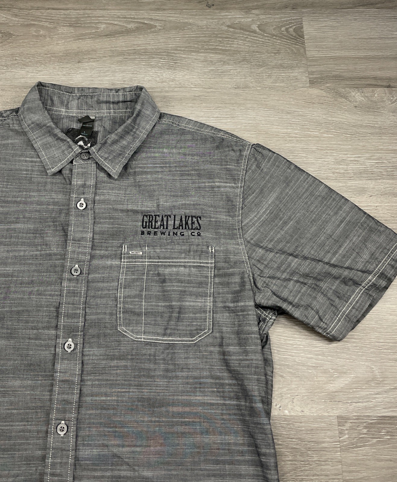 Great Lakes Brewing Beer Mens Large Button Up Short Sleeve Work Shirt