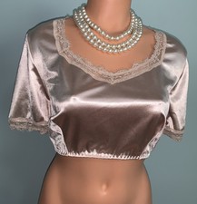 NEW Glossy Stretch Satin Crop Top 1X 42 44 Lace Accents Short sleeves