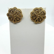 Vintage Gold Tone Filigree Knot Stud Earrings Textured Statement Jewelry Gift