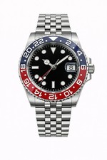 ''Pepsi'' Automatic GMT Men's Watch - Silver Bracelet -  Black Dial - NH34