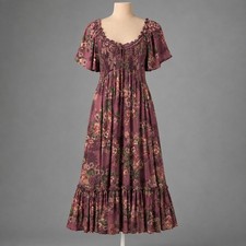 Romantic Floral Ruffle Peasant Maxi Dress Size XS Pink Cottagecore Boho Prairie