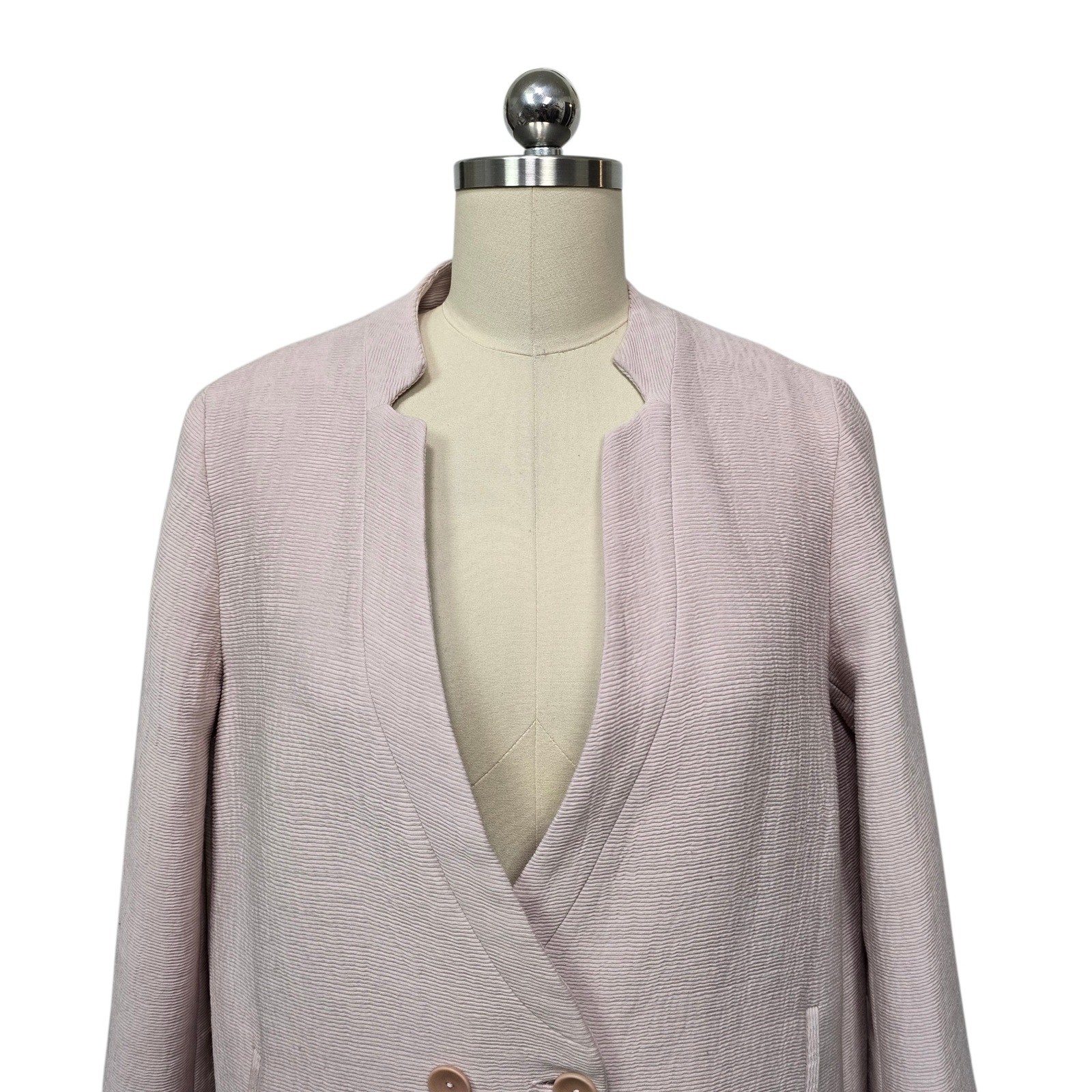 Zara Womens Textured Double Button Lightweight Coat Pale Pink Size Small image 8