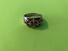Purple Stone Floral Design Statement Sterling Silver Ring Size 7