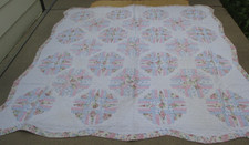 Quilted Patchwork Floral Fabric Quilt Hand Sewn 79" x 77"