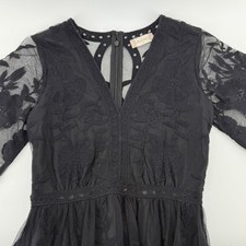 altard state black lace embroidered flutter sleeve v neck dress size s