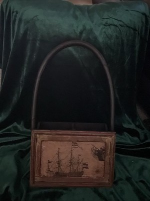 Distressed Wood Tote Box with Handle   Beach Cottage / Farmhouse Table Decor