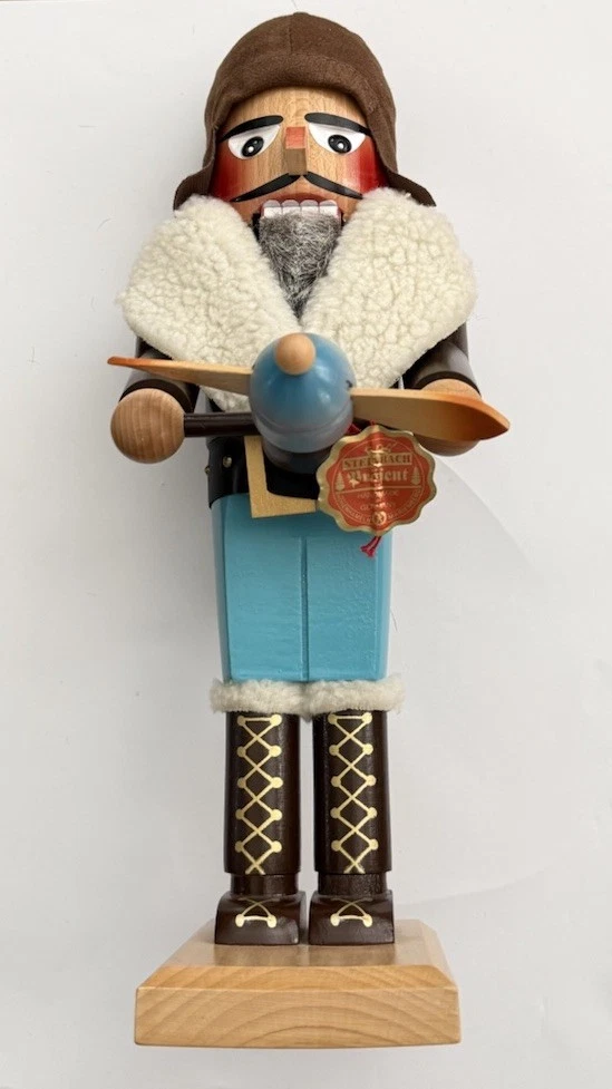 Vintage Steinbach Volkskunst Pilot Nutcracker Germany Handmade Wood Aviator 15"