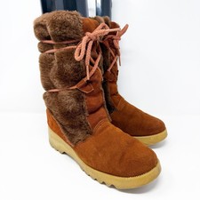 Vintage Brown Suede Faux Fur Winter Boots Women's Size 10 EUC Made in USA
