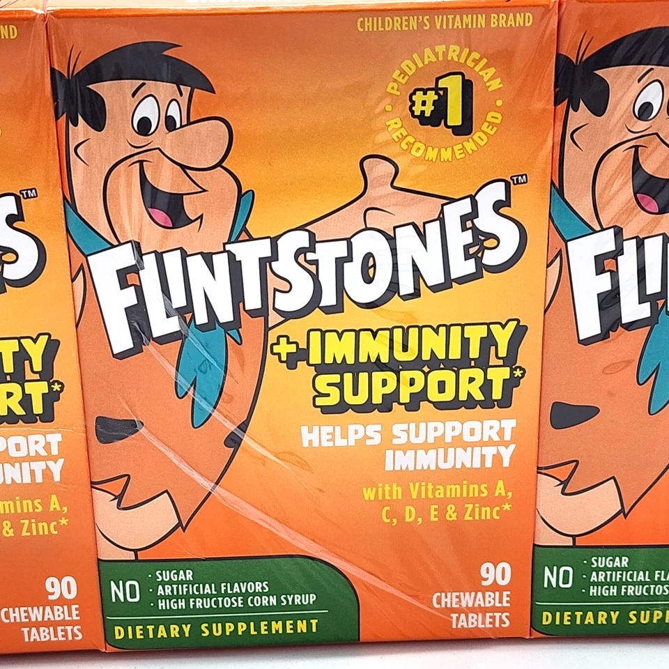 Paquete de 3 comprimidos masticables multivitamínicos para niños Picapiedra + inmunidad 90 EA Foto 2 de 4