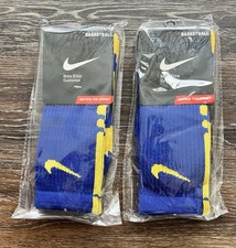  NEW RARE Set of 2 NIKE ELITE Basketball Crew Socks 2010 Blue  Gold Size Large