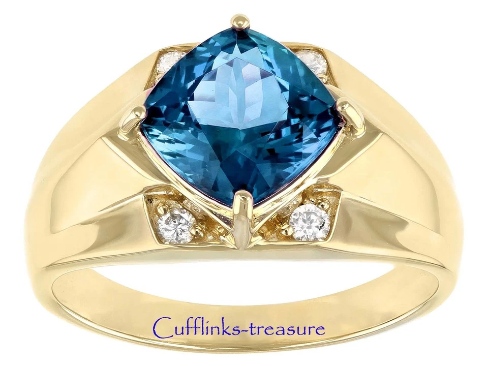 Anillo de plata de ley 925 chapado en oro con topacio azul Londres natural y piedras circonitas #330 Foto 3 de 4