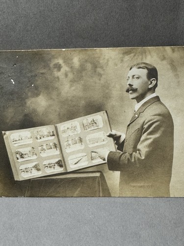 Vintage RPPC Attractive Man Posing With Postcard Album Collection - Picture 2 of 4