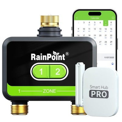 RainPoint WiFi Water Timer for Garden Hose with Brass Inlet & Outlet, 2-Zone ...