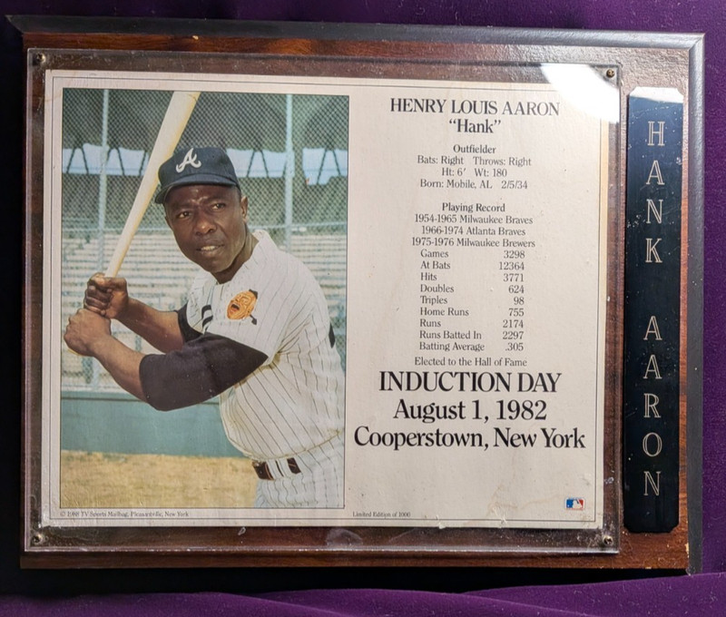 1982 Hank Aaron  Introduction Day Cooperstown, New York Plaque