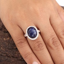 Natural Sodalite Gemstone 925 Sterling Silver Jewelry Handmade Ring For Mother