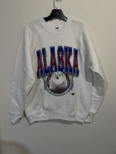 Vintage Alaska Sweatshirt Large White Crewneck Raised Spumoni Polar bear Graphic