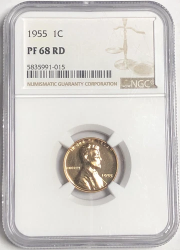 1955 WHEAT CENT, RD, "NGC PF68" RARE IN THIS QUALITY, LUSTEROUS, MIRRORS👍👍 💥