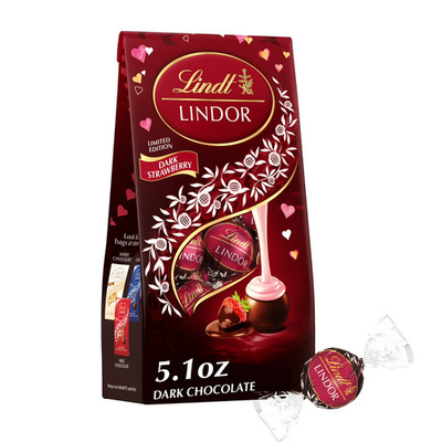 Lindt LINDOR Valentine's Strawberry Dark Chocolate Candy Truffles, 5.1 oz