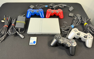 Sony PlayStation 2 PS2 Slim SCPH-79001 Console Bundle 4 Controllers Tested Works