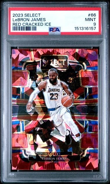 2023-24 Panini Select - Concourse LeBron James #66 Red Cracked Ice Prizm Psa 9