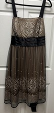 R&M Richards Party/Cocktail Dress,W/Straps,Embellished Black/Tan/silver 16