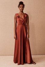 BHLDN Satin Rust Bridesmaid Dress Size 12 Tie Shoulder Formal Wedding Guest