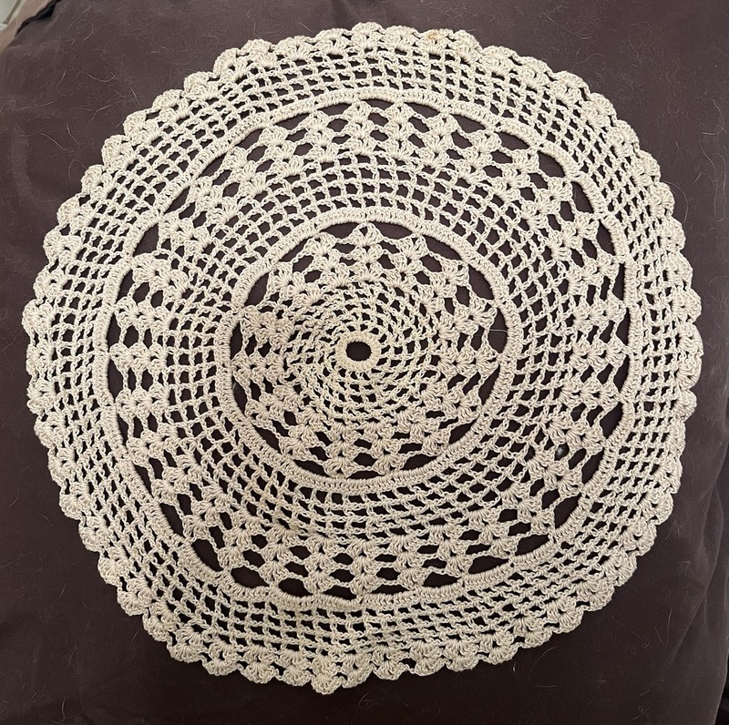 Vintage Crochet 14 Inch Lace Doily, Ecru Tan Grandma’s Homemade