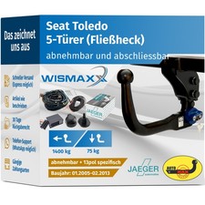 ANHÄNGERKUPPLUNG vert. abnehmbar für Seat Toledo 05-13 +13polig ESatz spezifisch