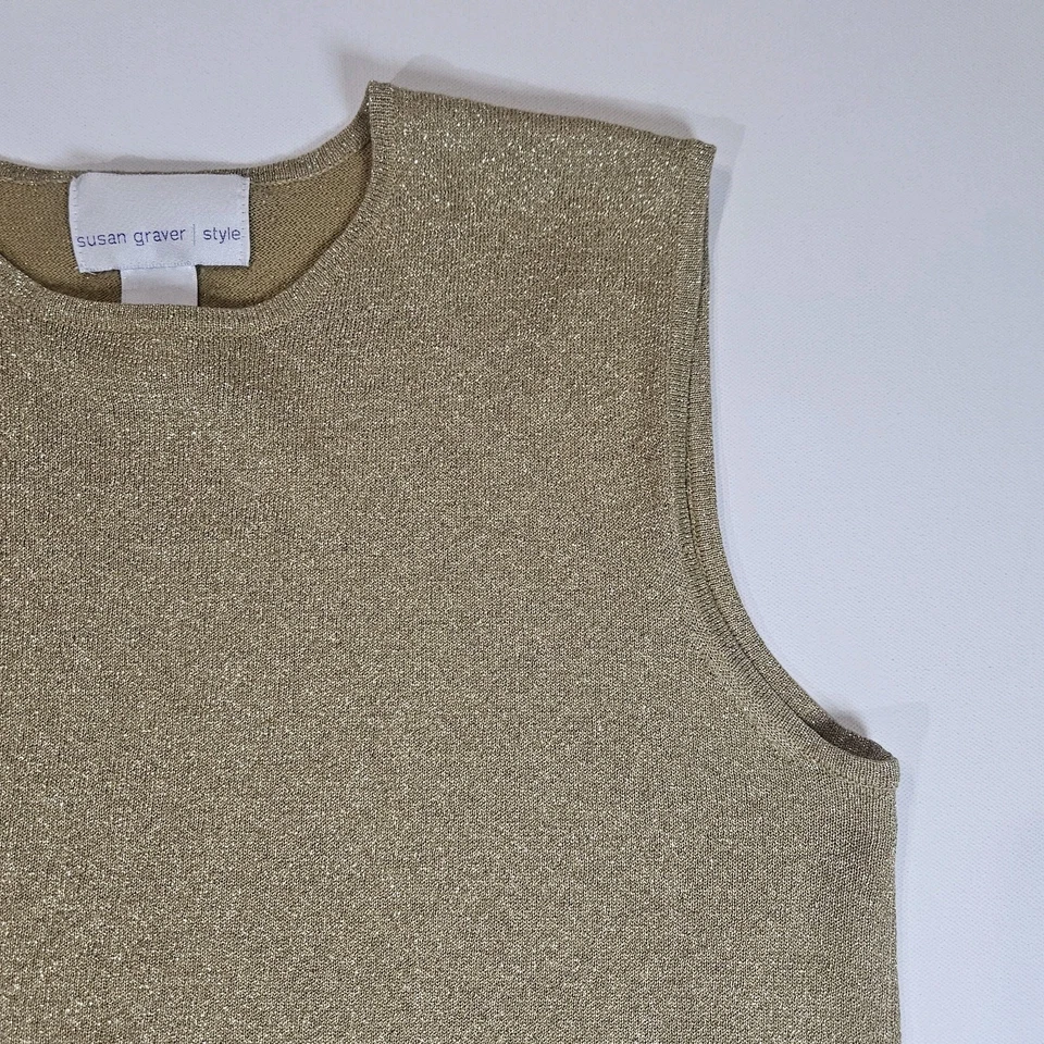 Blusa para mujer Susan Graver mediana dorada brillante vacaciones cóctel fiesta top Foto 4 de 4