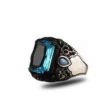 BayVog 925 Sterling Silver Aquamarine Stone Men Silver Ring, Handmade Blue