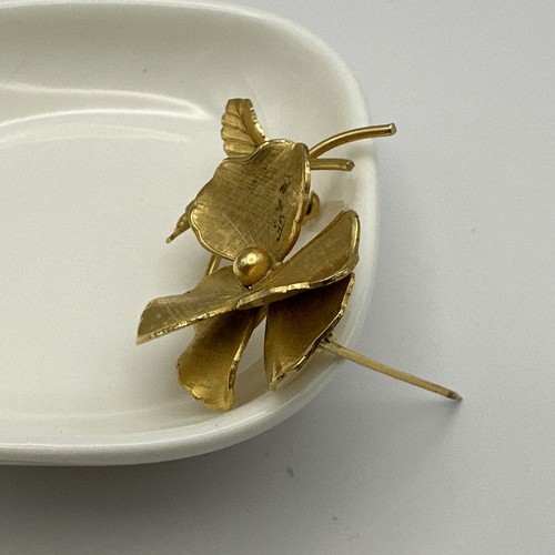 Broche prendedor vintage Giovanni dorado marcado flor primavera pensamiento 3D usado en excelente estado - Imagen 4 de 10