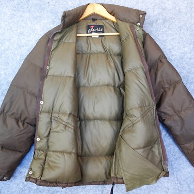 Vintage JONES Mens Puffer Jacket XS Brown Down Quilted Retro 70s