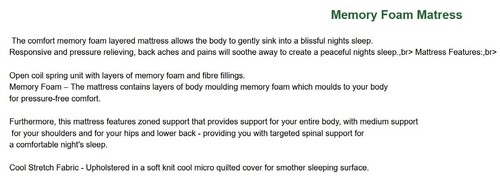 Memory Foam Matratze Luxus gefedert Mikro gesteppt mittlere Spannung Super King - Bild 4 von 4