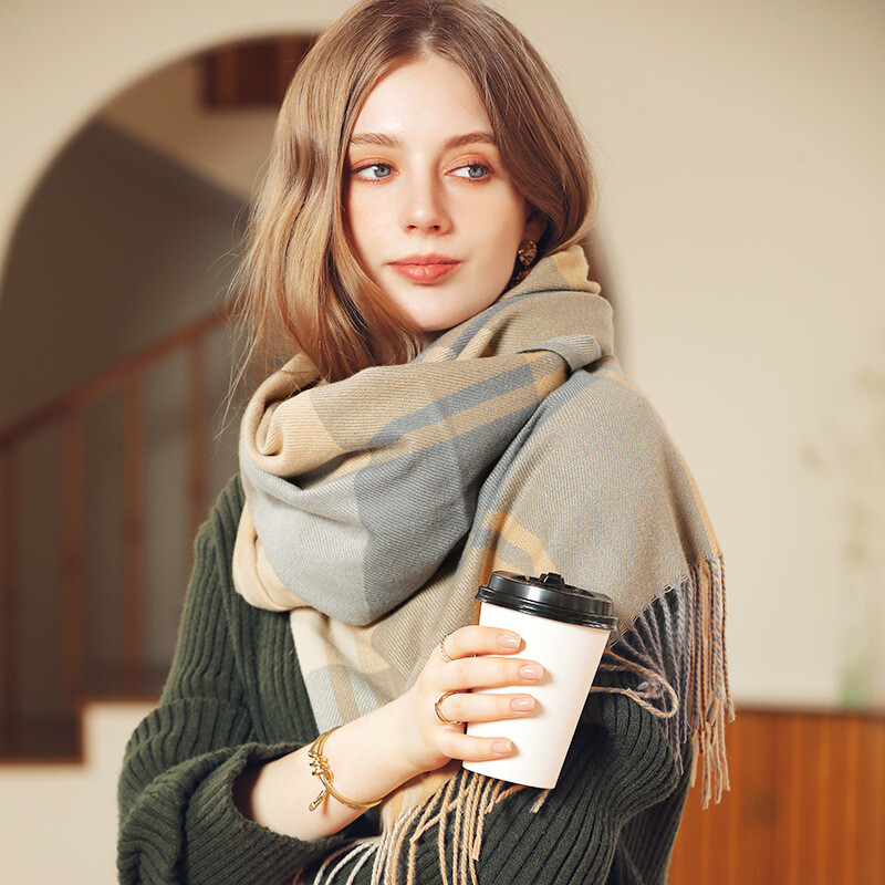 Women's Shawl Lattice Long Thick Soft Winter Warm Large Tassel