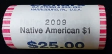 2009-P NATIVE AMERICAN (SACAGAWEA) DOLLAR 25-CT ROLL BANK WRAPPED ROLL