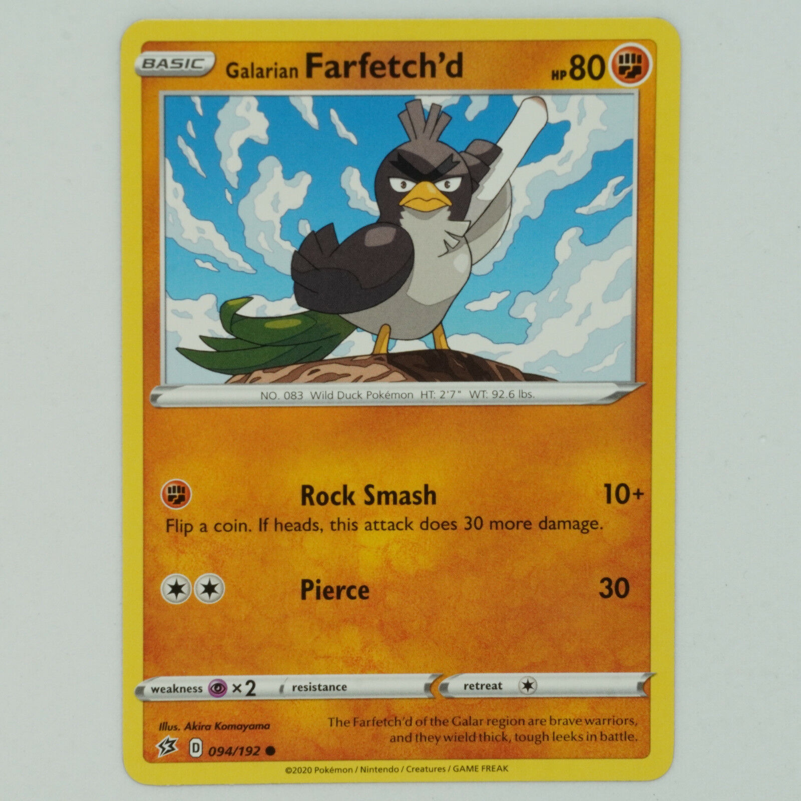 Pokemon TCG Common Galarian Farfetch'd 94/192 S&S Rebel Clash Mint/NM  Condition