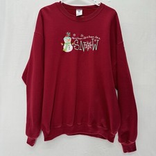 Jerzees Snowman Sweatshirt XL Womens Embroidered Let It Snow Red Casual Modest