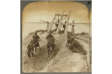 WORKERS W/ MULES + WATER/RIVER - VINT STEREOVIEW